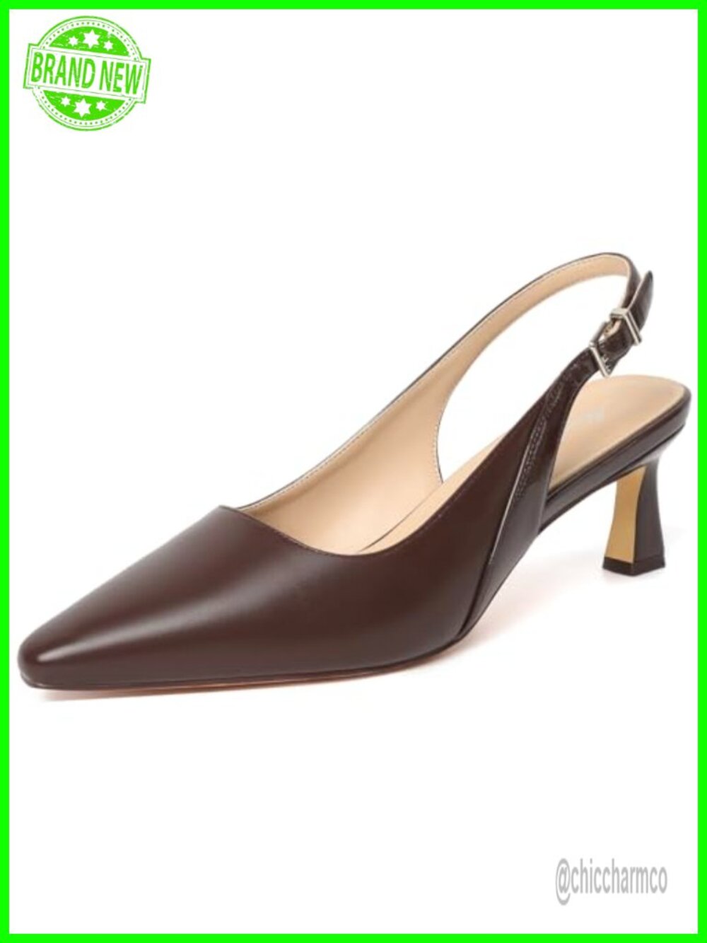 Kitten Heels for Women Slingback Pointed Closed Toe Pumps Faux Leather